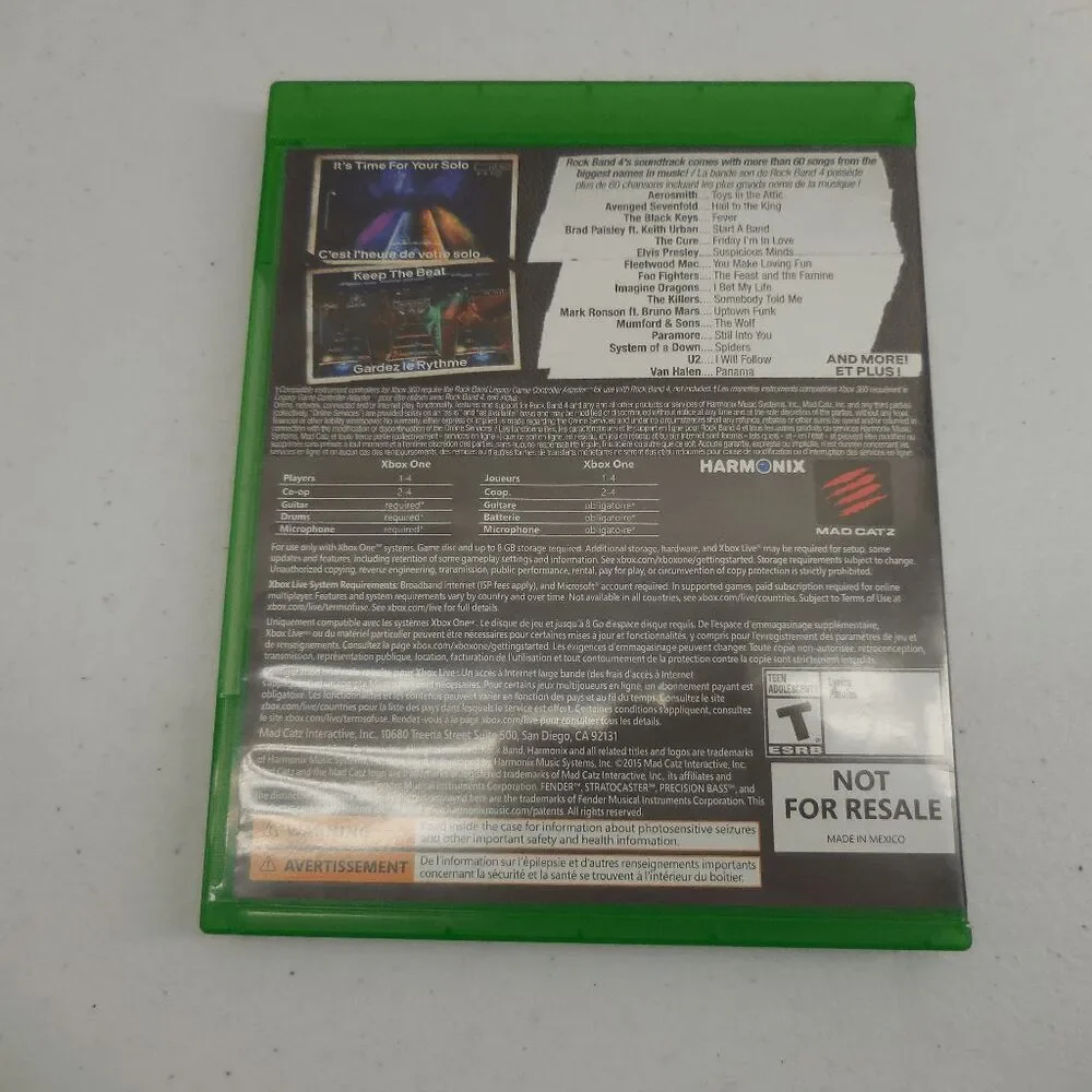 Rock Band 4 Xbox One /‎ Series X 2015 Game Only CIB Tested Fast Shipping